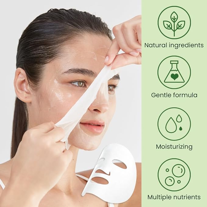 6 PCS Real Nature Tea Tree Hydrating Nature Face Masks Skincare, Hyaluronic Acid, Vitamin C and E, Chamomile, Korean Beauty Essence Facial Paper Sheet Mask for Skin Care Moisturizing