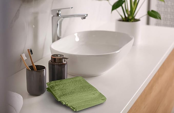 Softolle 100% Cotton Washcloths 24 Pack (12x12 Inches) Soft, Highly Absorbent Washcloth, Face Towels, Wash Cloths for Face, Ring Spun, Bulk Pack (Sage Green)