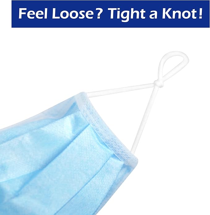 3-PLY BlueEagle Individually Wrapped Disposable Adult Face Masks | Fit for Large Face | with Soft Comfortable Inner Layer | For Men and Women | Blue Color - 50 Pcs (Sky Blue)