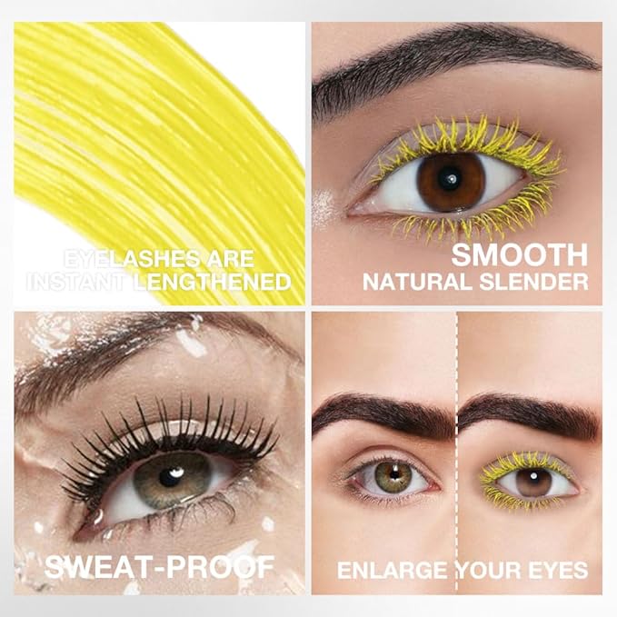 Yellow Lash Mascara Waterproof, Long lasting Charming Voluminous Cruelty Free Vegan Yellow Eye Makeup