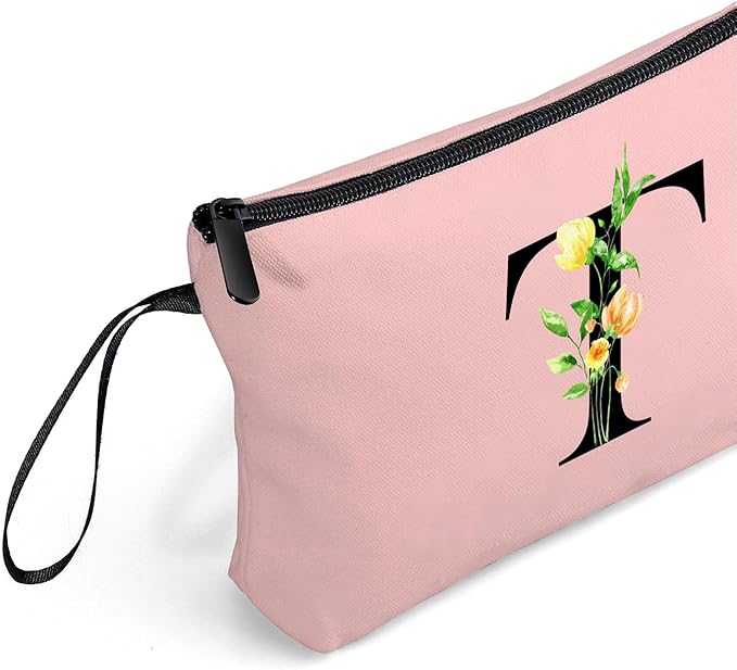 Women Birthday Unique Bride to be Bridal Shower Initial Gifts for Mom Sister Friend Her Teacher Aunt Makeup Cosmetic Bag with Mirror Mothers Day Christmas Graduation T