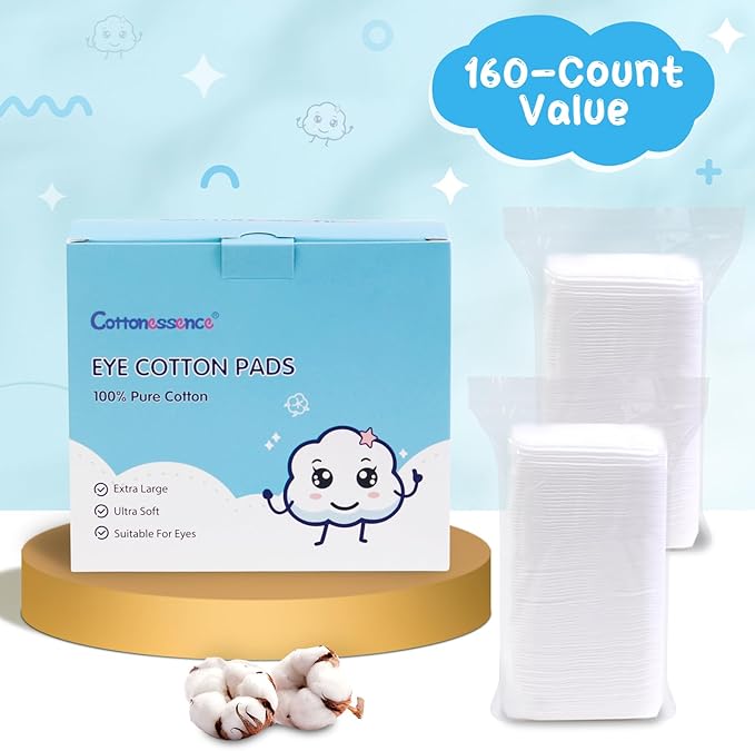 Eye Cotton Pads (160-Count) - 100% Pure Cotton, Lint-Free, Soft-Edged Design, Extra Large, Suitable for Eyes, Apply Toner, Remove Makeup, Spot Cleanse, Remove Nail Polish