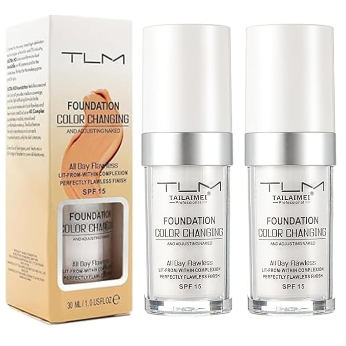 5PCS TLM Colour Changing Foundation Makeup Set Matte Liquid Full Coverage Oil Control Breathable Invisible Cover Concealer Foundation with Face Primer, Foundation Brush, Makeup Sponge