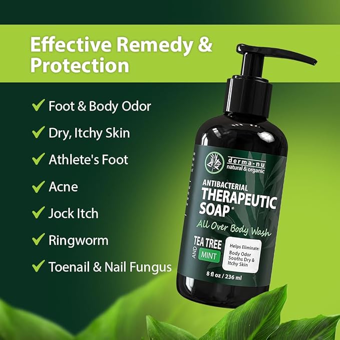 Therapeutic Soap - Antibacterial And Tea Tree Body Wash For Jock Itch, Athletes Foot, Eczema And Back Acne - Anti Bacterial Body Soap For Men And Women Safe For All Skin Types - 16 Oz