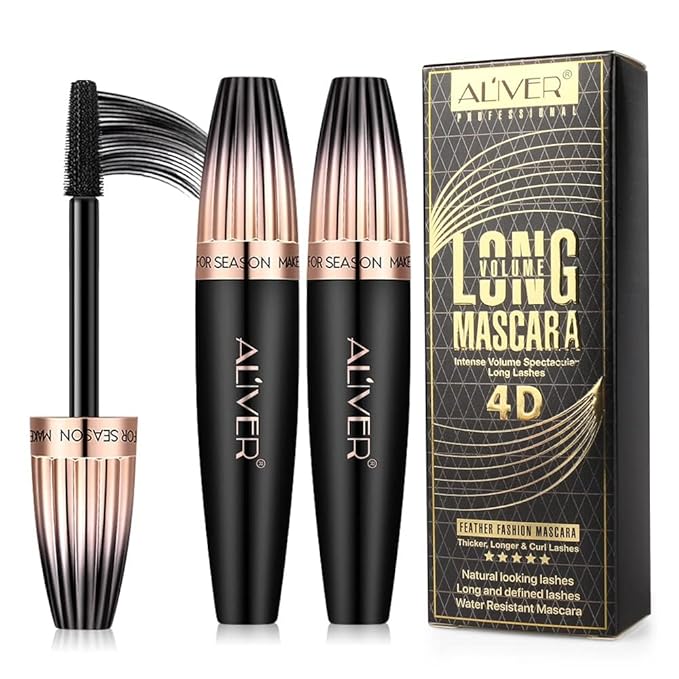 4D Silk Fiber Lash mascara, Waterproof Mascara Black Volume and Length, Natural Lengthening and Thick, Smudge-Proof,No Clumping, Instantly Create The Look of Lash Extensions, All Day Full, 2 Pack