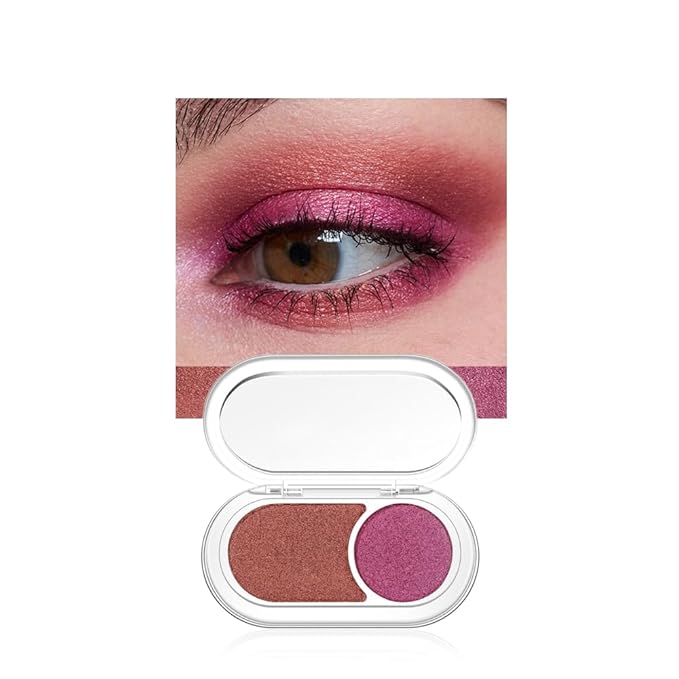 Copper Browm Roses Pink Shimmer Eyeshadow Double Colors Palette, High Pigment Eye Shadow Powder, Blendable Smooth and Texture Waterproof,Smudge-proof,Durable and Long-lasting Makeup Palette 04
