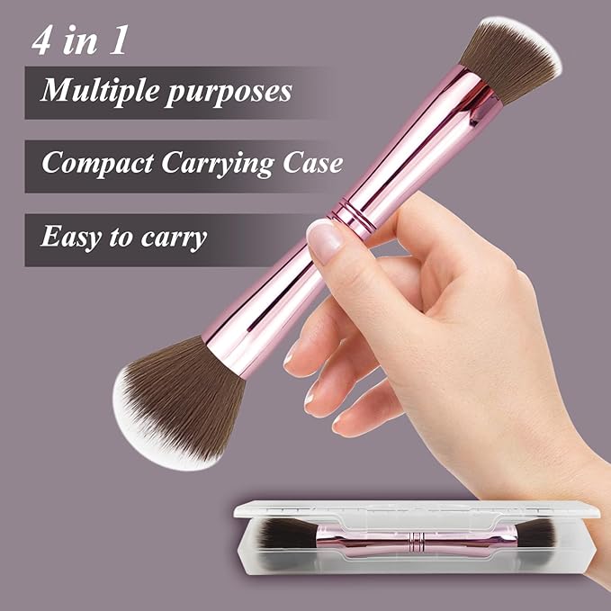 4 in 1 Makeup Brush Set - All in One Powder/Blush, Foundation, Blending & Eyeshadow Brushes, Compact & Travel Essential