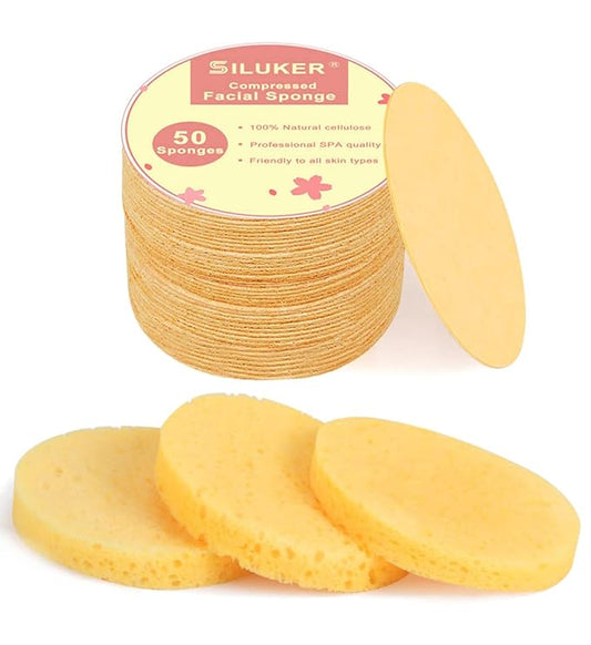 50-Count Compressed Facial Sponges for Daily Cleansing and Gentle Exfoliating, 100% Natural Cellulose Spa Sponge Perfect for Removing Dead Skin, Dirt and Makeup