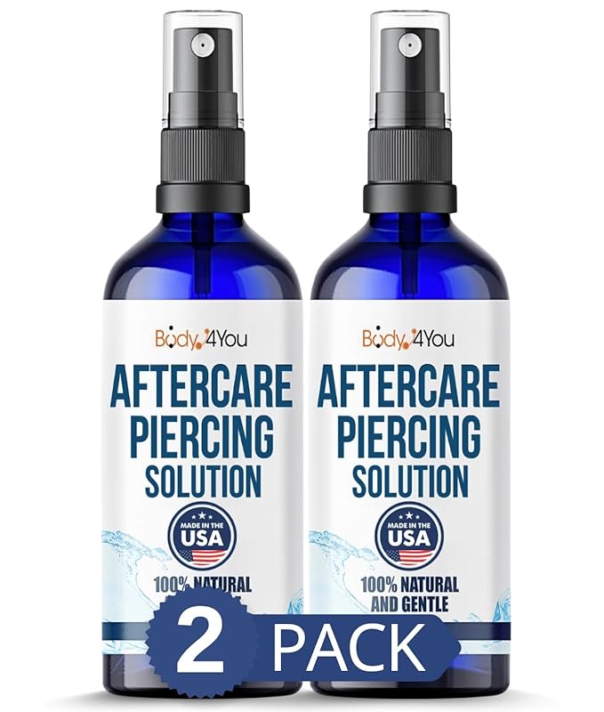 BodyJ4You Piercing Aftercare Spray - Saline Solution Natural Keloid Bump Removal - Ear Piercing Cleaner Nose Septum Belly Button Cartilage - Sea Salt Aloe Vera Rosemary - Fine Mist 2x2 Fl Oz