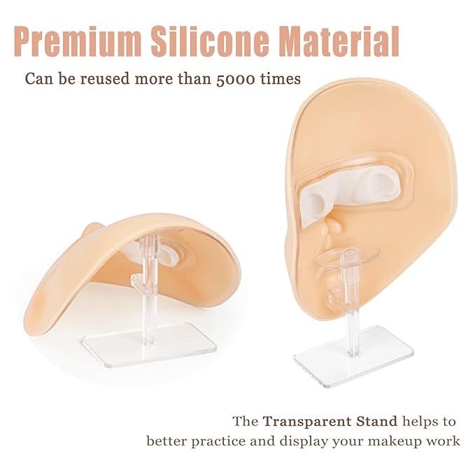 Silicone Makeup Practice Board - Full Face Mannequin with Makeup Kit, Face Gems, Brushes - Perfect for Beginners & Professionals