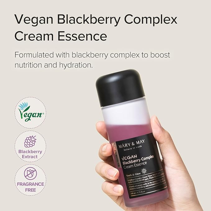 Mary&May Vegan Blackberry Complex Cream Essence Duo- Intense Hydrating & Soothing Face Essence - Fragrance-Free, Hypoallergenic, Deep Moisture, Boost Elasticity, Korean Skincare, 9.46 fl.oz.