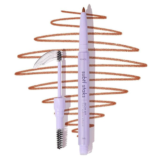 3-in-1 Brow Pencil Subtl Staks- Vegan, Smudge-Proof, with Spoolie Brush and Clear Gel - Best Eyebrow Pencil for Fluffing, Filling, and Setting Brows, Auburn