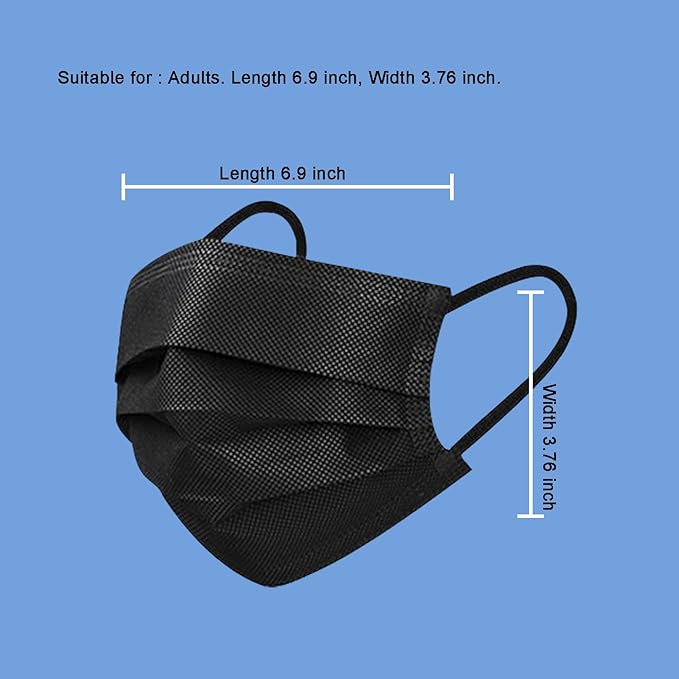 Disposable Face Masks, 3-Ply Breathable Dust Protection for Daily Use, Comfortable Elastic Earloops, Blue, 100-Pack