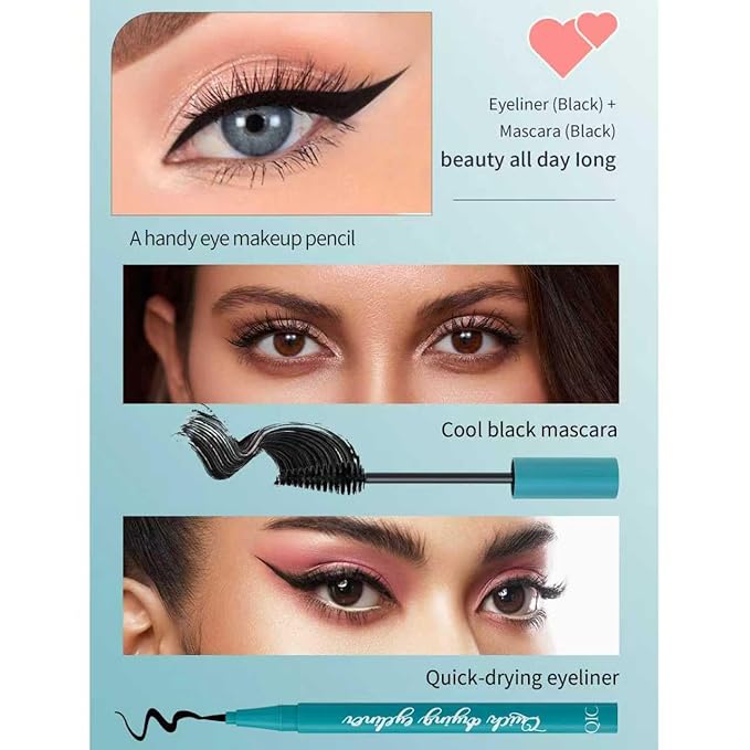 New Extension Mascara & Eyeliner Set, Black Volume and Length Mascara Waterproof Smooth Eyeliner, Smudge-proof Natural No Clumping Smudging Lasting All Day