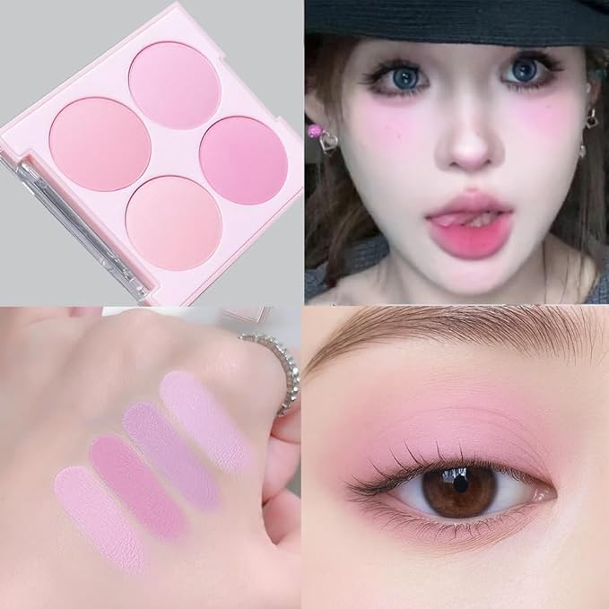 4 Color Matte Pink Eyeshadow Palette – Light Rose Baby Pink Dusty Mauve Soft Lilac eye shadow, Long-Lasting Blendable Powder Eye Makeup for Natural & Glam Looks (4 colors Purple Pink)