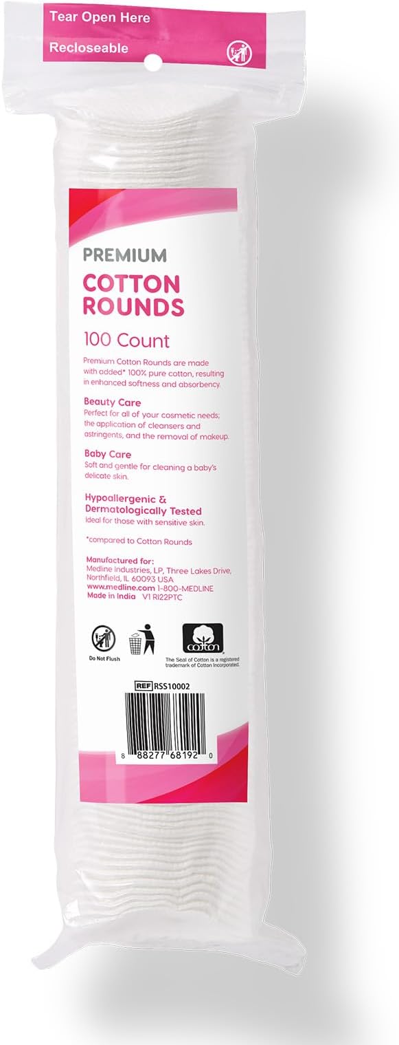 Simply Soft Premium Cotton Rounds, 100% Pure Cotton, Absorbent Cotton Pads, 100 Count (Pack of 36)
