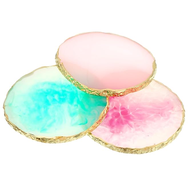 3 Pcs Resin Nail Art Palette, Nail Painting Mixed Color Palettes, Gold Edge Nails Holder Display Board, Nails Gel Color Makeup Display Board Pallet(Green, Pink, Purple)