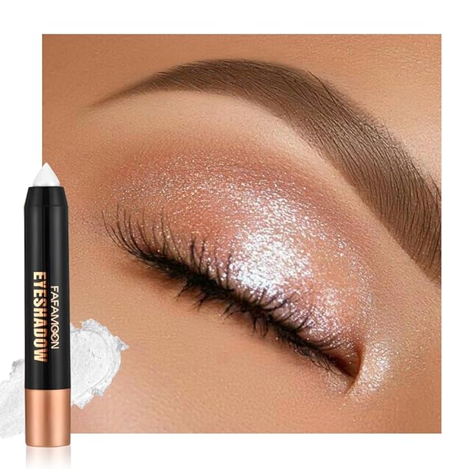 AMY'S DIARY Pearl White Shimmer Glitter Eyeshadow Stick, Cream Eye Shadow Pencil Waterproof, Eyeshadow Crayon Pen Eye Brightener Stick for Eyes Highlighter