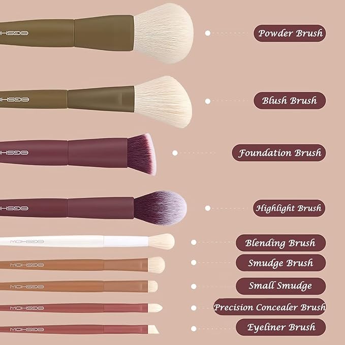 Makeup Brushes, EIGSHOW 5 Colors Essential Kabuki Makeup Brush Set with Ultra Soft Synthetic Fibers for Powder Blush Concealers Contouring Highlighting
