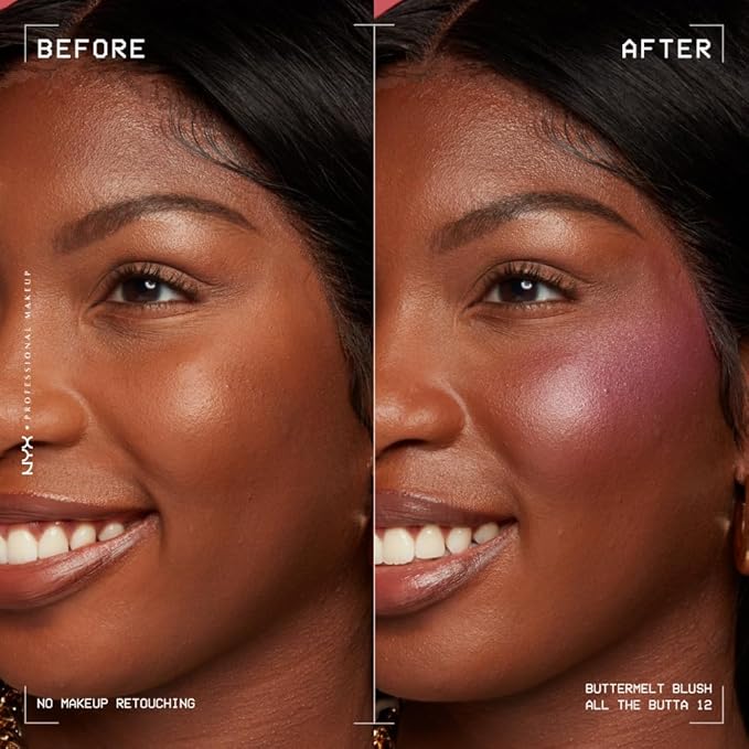 NYX PROFESSIONAL MAKEUP Buttermelt Powder Blush, Fade and Transfer-Resistant Blush, Up to 12HR Make Up Wear, Vegan Formula - All The Butta