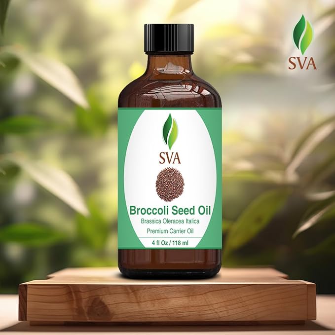 SVA Broccoli Seed Oil - 4 Fl Oz – 100% Natural Cold Pressed Broccoli Oil - for Face, Skin Care, Hair Care, Scalp Massage & Body Massage – Carrier Oil with Dropper