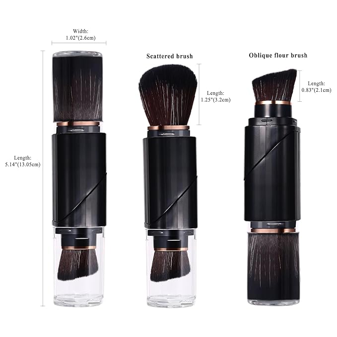 Vtrem Retractable Travel Makeup Brush: Black Kabuki Double-Ended Foundation Blush Brushes Mini Compact Face Brush with Cover Highlighter Flawless Powder Cosmetics