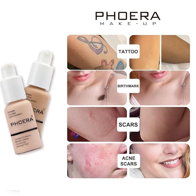 Phoera® Full Coverage Foundation Soft Matte Oil Control Concealer 30ml Flawless Cream Smooth Long Lasting (104 BUFF BEIGE)