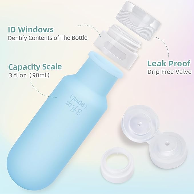 Travel Bottles for Toiletries,3oz Leak Proof Squeezable Travel Size Containers, 5 Pack TSA Approved Travel Essentials for Shampoo Conditioner,Silicone,White Pack