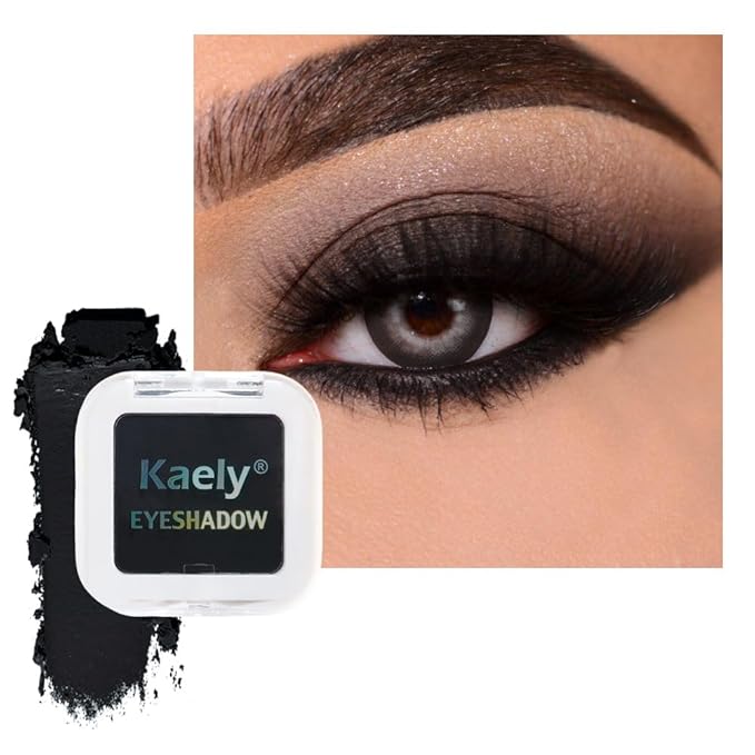 Kaely Pressed Single Eyeshadow Makeup, Deep Black Matte Highly Pigmented Monochrome Eye Shadow Palette, Waterproof Neutral Powder Mini Eyeshadow, sombras para ojos, Lightweight Blendable, 04