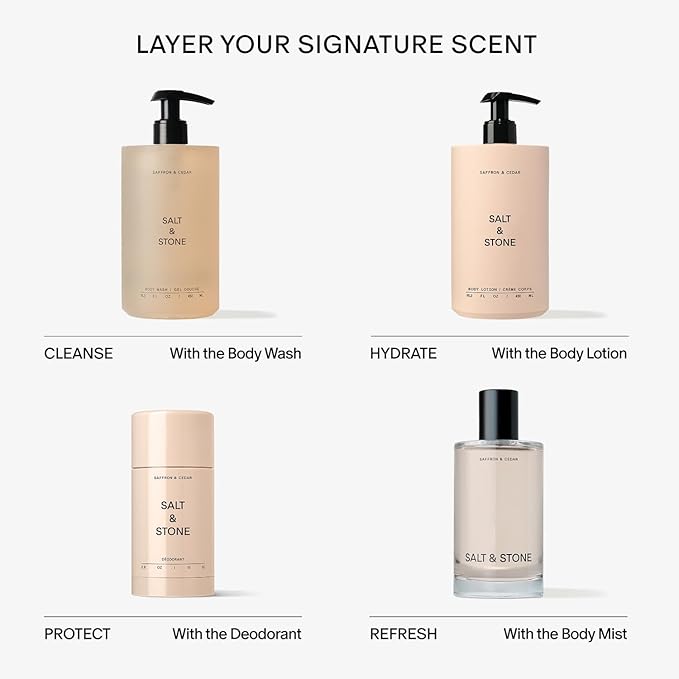Salt & Stone Body Mist, Saffron & Cedar Scent, Skincare Infused Perfume Hair & Body Spray for Women and Men, Hydrating Fragrance with Glycerin and Red Algae, Vegan, Cruelty Free, 3.4 fl oz