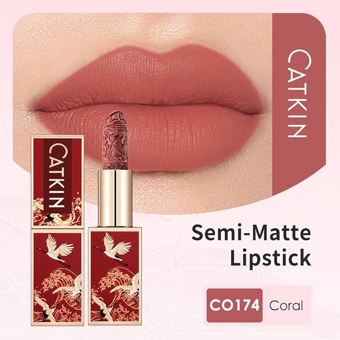 Catkin Semi-Matte Lipstick Hydrating High Impact Color Infused with Vitamin E and Avocado Oil Smooth Soft Texture Long Lasting Matte Finish 174