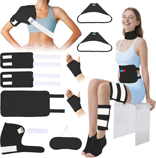 Castor Oil Pack Wrap, 9 Pcs Organic Castor Oil Packs Kit for Entire Body Neck Shoulder Waist Back Hand Knee Leg and Feet, Reusable Pads Kit for Hot/Cold Castor Oil Compress for Woman/Man【Black】