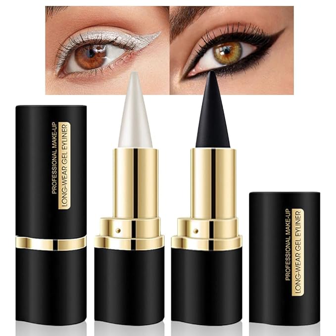 evpct 2Pcs Black Silver Gel Eyeliner Pencil Eye Black Face Paint Stick Makeup Set Waterproof Matte Cream Crayon Eyeliner Pencil Set Cat Eye Liners Eyeshadow delineador de ojos contra el agua