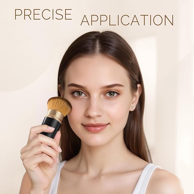 Retractable Kabuki Makeup Brush - Portable Travel Face Brush with Cover, Soft Synthetic Bristles for Blush, Bronzer, Powder, Foundation & Sunscreen, Flawless Application On-the-Go (Black)