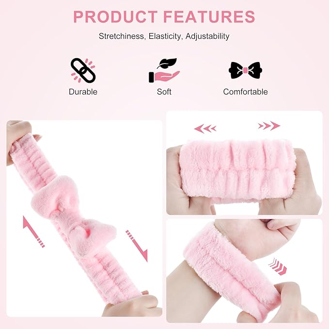 6Pack Headbands and Wristband Set for Washing Face, Spa Skincare Makeup Headband, wrist bands and hair band for face wash, for Women and Teen Girl skincare tools Gifts