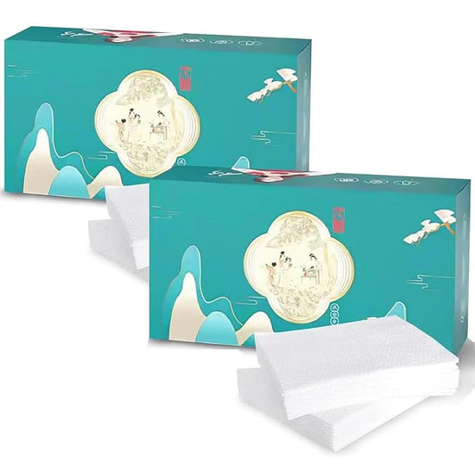 Disposable Face Towel Soft and Thick Cotton Dry Wipes Facial Cloths for Washing and Drying Double-sided Makeup Remover Dry Wipes for Cleansing, Skincare and Makeup Remover (pack of 2)