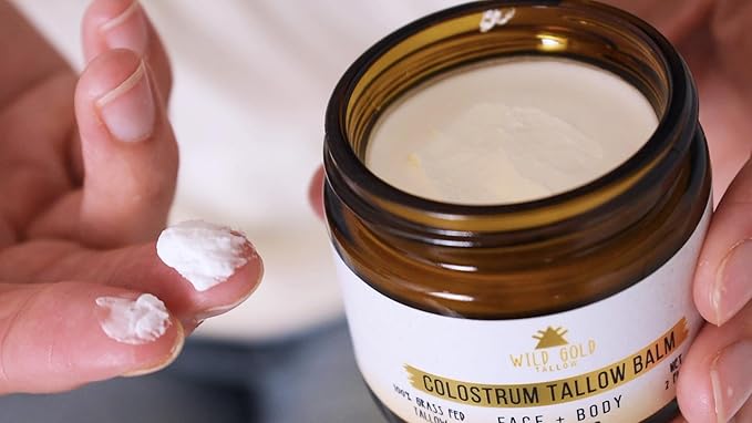 100% Grass Fed Tallow Balm with Colostrum & Emu Oil - Handmade Whipped Beef Tallow for Face and Body, Sensitive Skin Tallow Moisturizer made with True First Colostrum