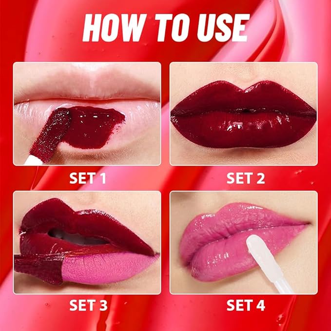 Hot Pink Peel off Lip Stain Lip Oil Dual Ended Combo Set with Tweezer, 2 in 1 Lips Liner Stain Oil Long Lasting Waterproof, High Pigmented Flawless Lips Tint Stick Not Faded Vegan & Cruelty-free