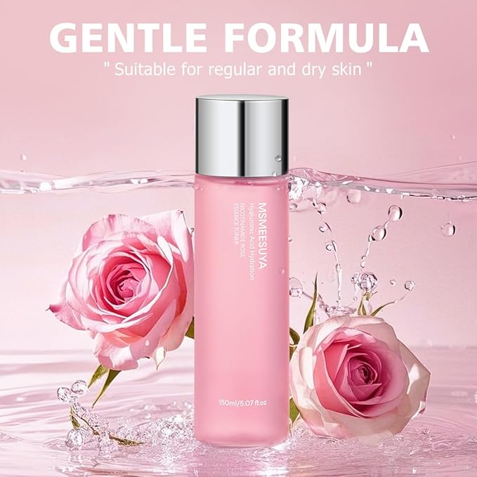 Nicotinamide Rose Essence Toner, with Rose Extract, Moisturizing, A Fresh and Delicate Feel, Alcohol-Free, Suitable for All Skin Types, 150ml/5.07 fl oz per Bottle.
