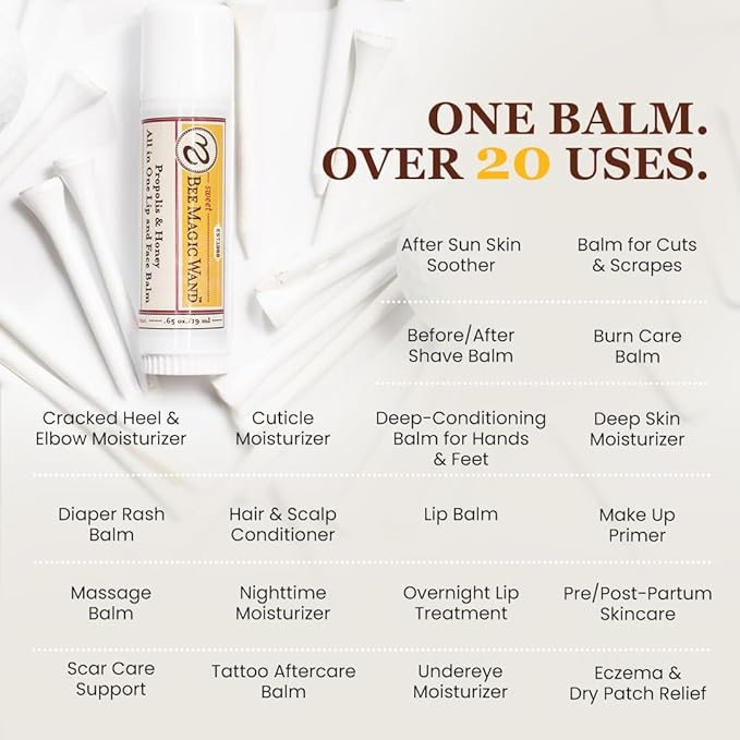 Sweet Bee Naturals Magic Wand - Certified Organic Lip and Face Moisturizing Wand - Natural Chapstick and Balm Wand for Dry Skin and Lips, Non Petroleum Jelly for All Ages and Skin Types, Pack of 2