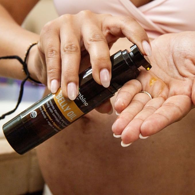 Mambino Organics Oh Baby! Belly Oil for Pregnant Women, Organic Stretch Mark Oil for Pregnancy, Postpartum Skin Elasticity, Hydration, With Tamanu, Shea Butter, Calendula, Vegan, Non-GMO, 2 fl oz