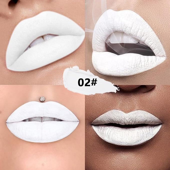 White Matte Creamy Lipstick for Women, Longwear Lips Gloss & Face Paint Stick, Lip Stick Stain Long Lasting Waterproof Effortless Application Full Coverage Velvet Gloss for Party, Halloween Makeup 02#