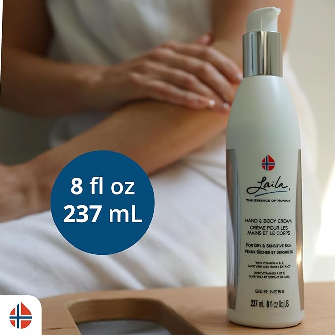 Geir Ness Laila Hand & Body Cream - Skin Moisturizing and Nourishing Formula for Soft and Smooth Hands - Vitamin A & E, Aloe Vera and Honey Extract