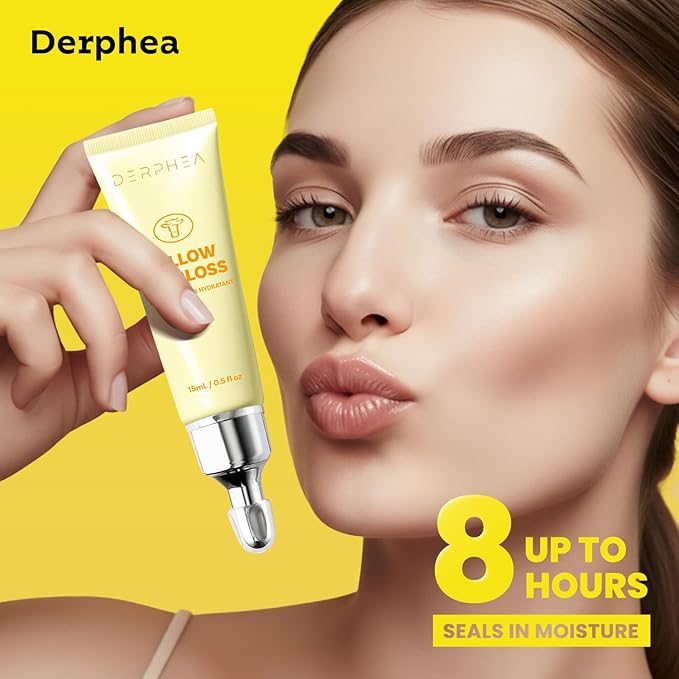 Organic Beef Tallow Lip Balm – 8H Moisturizing for Dry Lips, Glossy Shine & Soft Lips - Overnight Lip Mask & Daytime Moisturizer with Shea Butter & Vitamin E, 2 Tubes