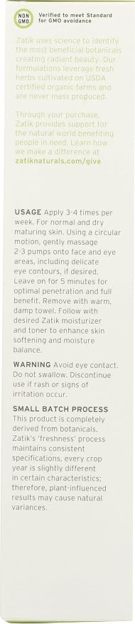 Zatik Naturals - Clarity Cleanser - with Coconut Milk and Matcha- USDA Organic, for Dry Skin, Vegan Non-GMO, Free of Gluten, Soy and Alcohol, pH Balanced, Biodegradable, 3.4 fl oz (100 mL)