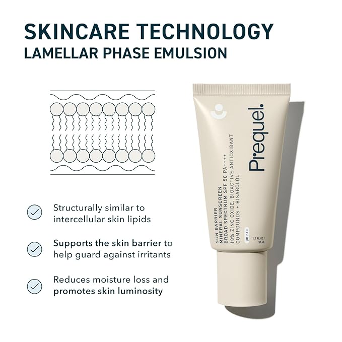 Prequel Skin Sun Barrier Mineral Sunscreen SPF 50. PA++++ Broad Spectrum Zinc Oxide Sunblock with Semi-Transparent Lightweight Texture. Moisturizing UV Defense for Face. Travel Size, 1.7oz