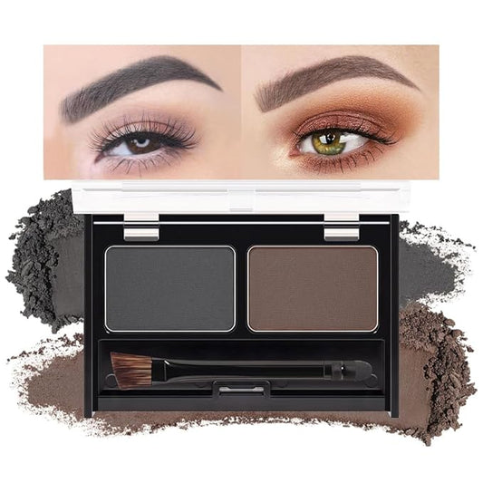 Kaely 2 Color Eyebrow Powder Makeup Kit, Eye Brow Contour Palette for Beginners, Long Lasting Waterproof Eye Brow Powder with Brow Brush, Get Full Defined Natural Brows, 04 Dark Gray+Dark Brown