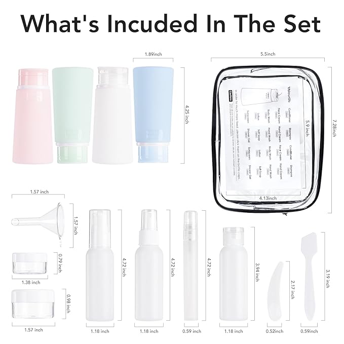 Valourgo 15 Pack Travel Bottles Set, TSA Approved Leak Proof Silicone Travel Containers Jar for Toiletries, Lotion Body Wash, Travel Essentials