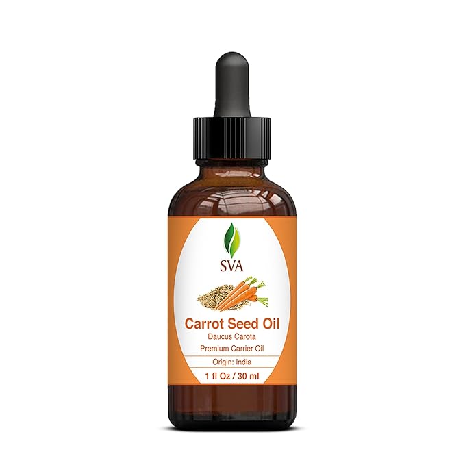 SVA Carrot Seed Oil - 1 Fl Oz – 100% Natural Cold Pressed Carrot Oil - for Face, Skin Care, Hair Care, Scalp Massage & Body Massage – Carrier Oil with Dropper