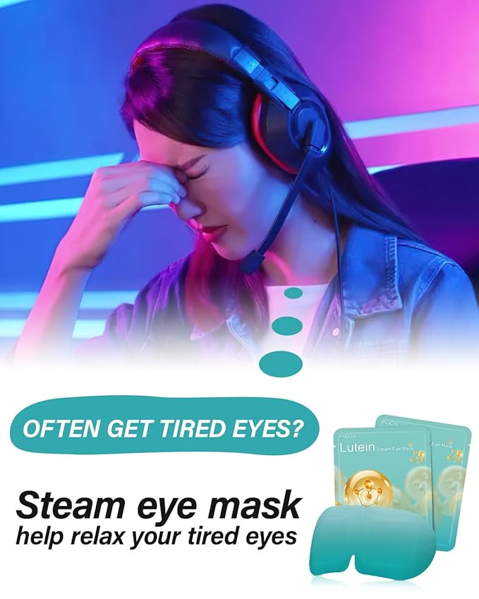 16 Packs Lutein Steam Eye Masks for Dry Eyes Self Heated Disposable Sleep Mask Soothing Headache Relief Dry Eye,Hot Warm Compress for Stress Relief Relief Eye Fatigue, Spa Items Travel Essentials